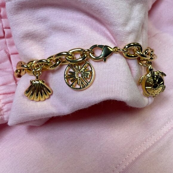 Lilly Pulitzer Gold Charm Bracelet w/ Dress Turtle Elephant Shell Orange EUC - Picture 4 of 7